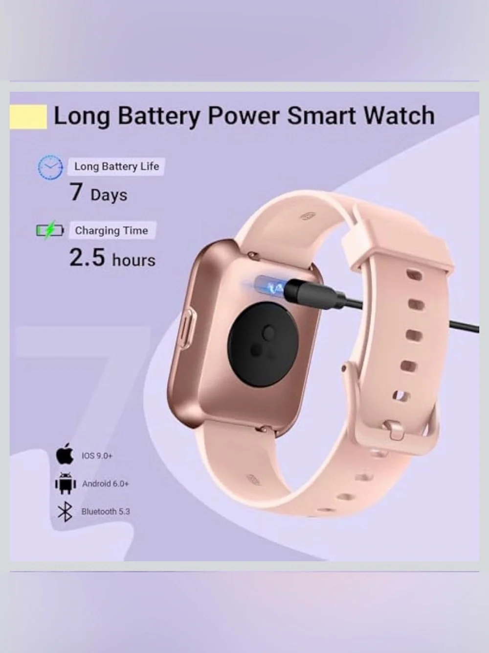 Quican Rose Pink Smartwatch with Heart Rate & Voice Assistant NWT